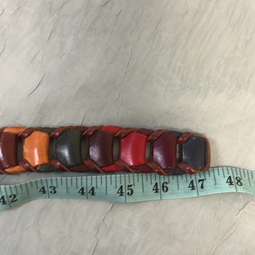 Dantesca Florence Italian Multicolored Leather Belt | Brass Tone Buckle - Picture 3 of 4